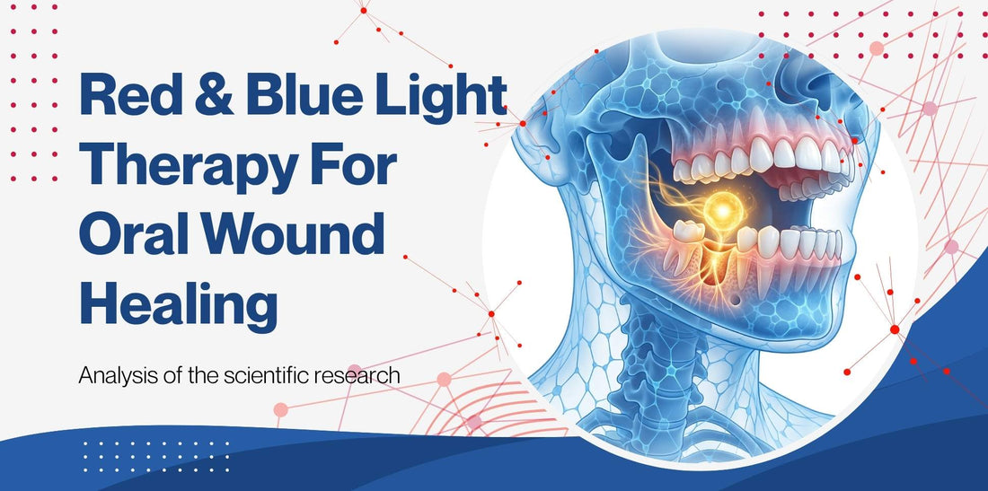 Blog post header banner red & blue light therapy for oral wound healing