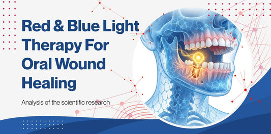 Blog post header banner red & blue light therapy for oral wound healing