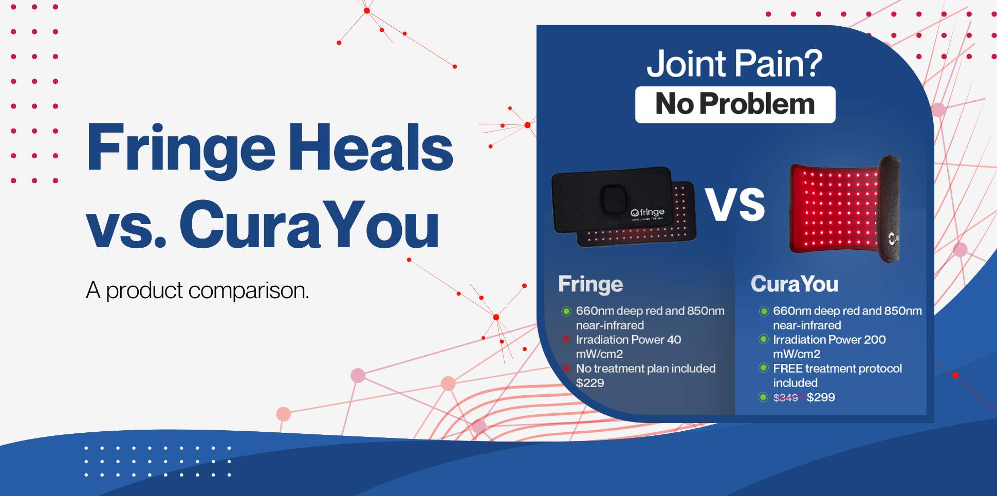 Blog banner for comparison of Fringe Heals vs Cura ProWave Deep Healing Pad